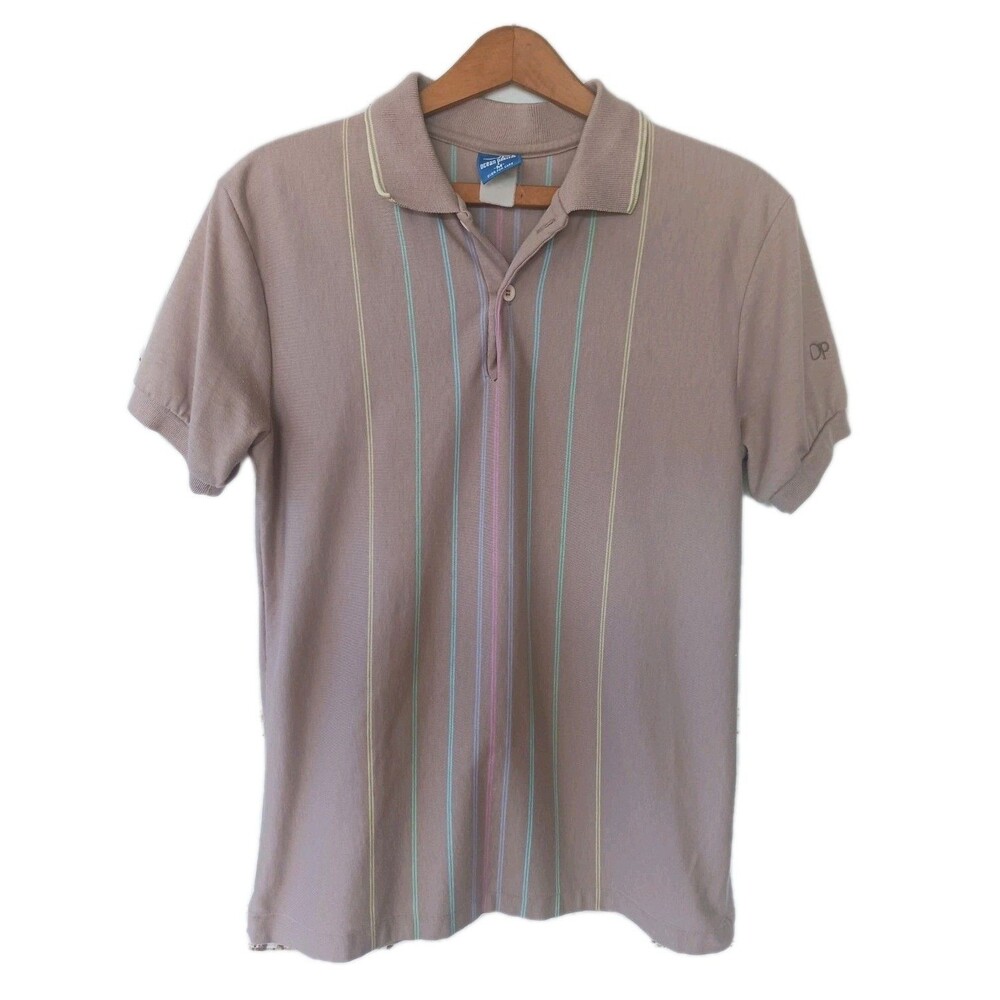 Vtg Ocean Pacific OP Mens Polo Shirt Medium Surf Skate 80's Tan Stripes Retro